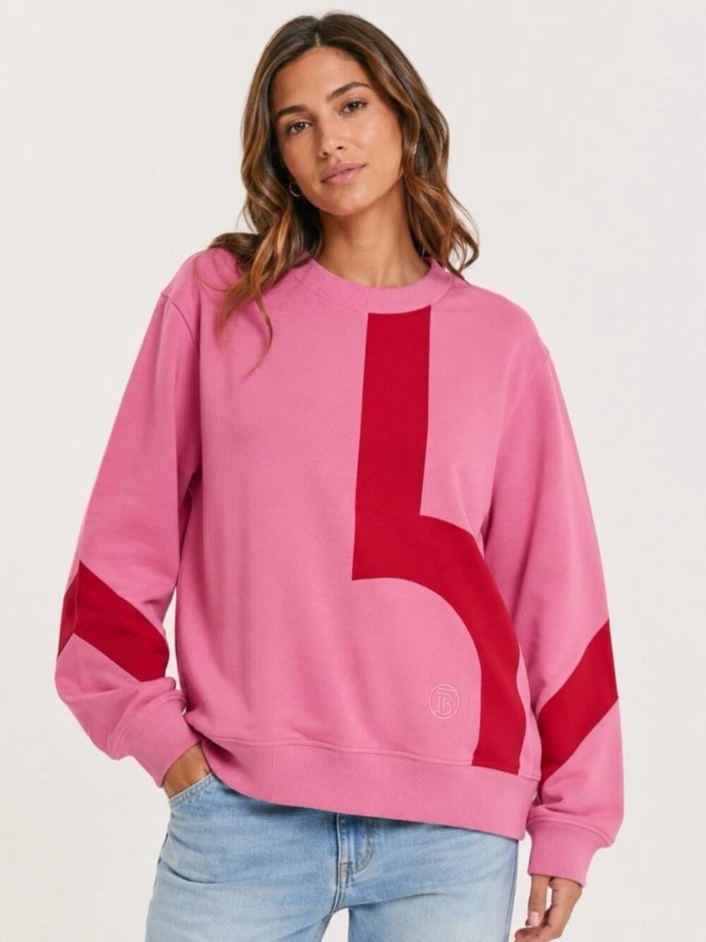 Authentic Pink And Red Burberry Women Crewneck Sweatshirt Size L